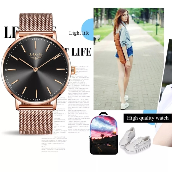 Rose Gold Mesh Stainless Steel Watch Top Brand - Picture 4 of 15